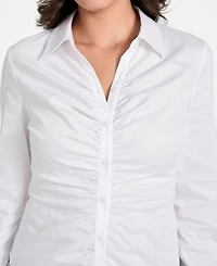 Guess Women's Shirred Long-Sleeve Collared Shirt