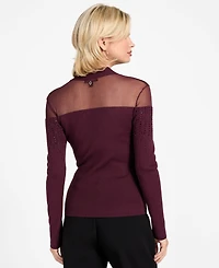 Guess Women's Embellish Sheer Panel Mock Neck Sweater