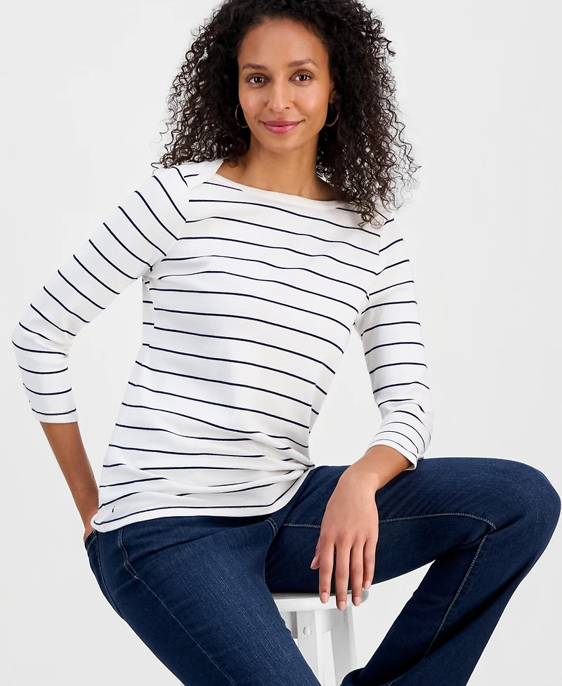 Style & Co Petite Pima Candy Boat Neck Shitake Top, Macy's Exclusive