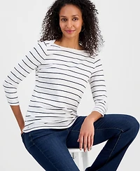 Style & Co Petite Pima Candy Boat Neck Shitake Top, Macy's Exclusive