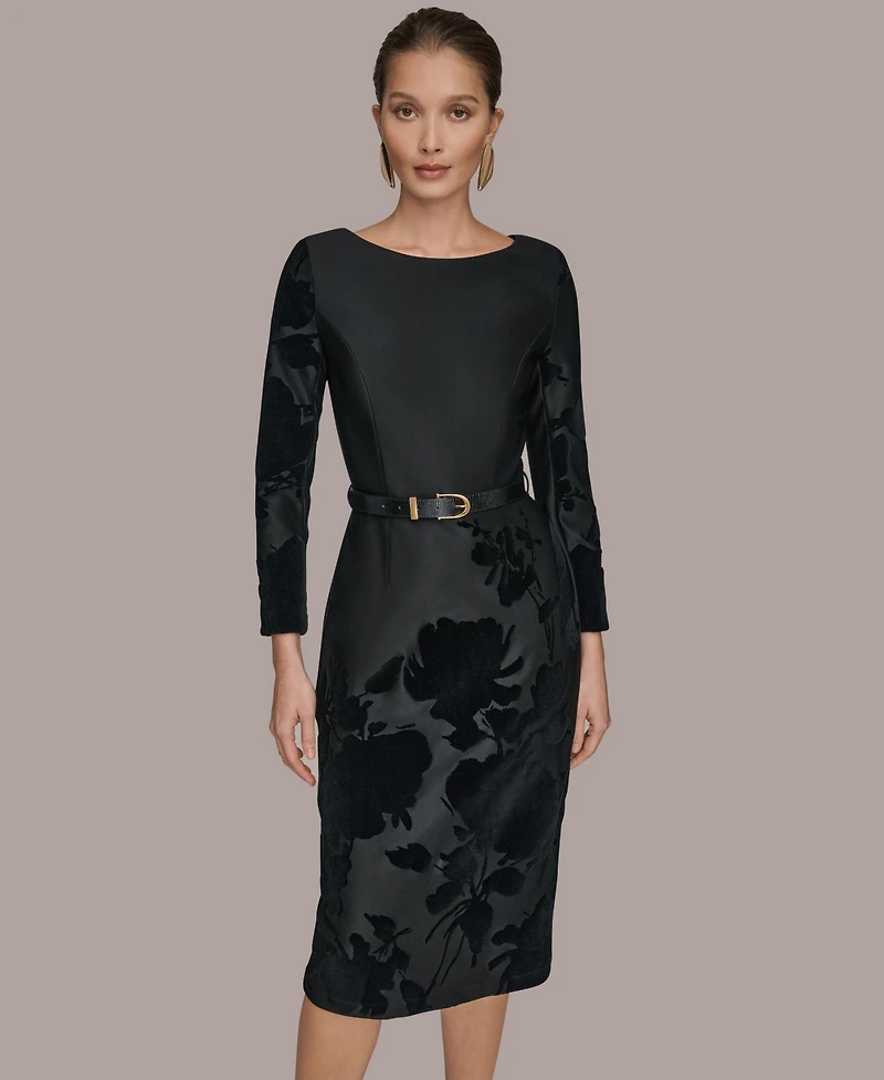 Donna Karan New York Petite Embossed Boat Neck Velvet Dress