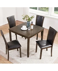 Maison Boucle 5-Piece Dining Table Set with 4 Pu Leather Chairs, 34.5'' Wood Square Table for Small Space, Farmhouse Kitchen or Dining Room