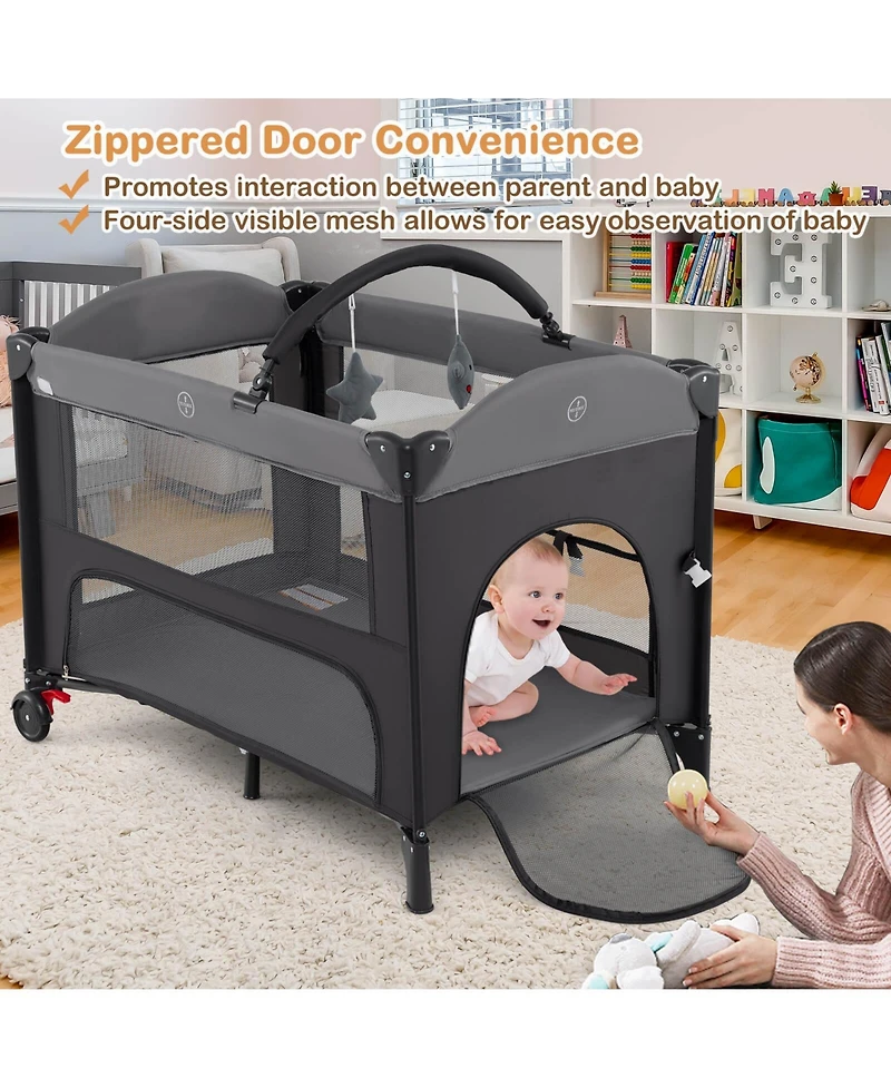 Costway Baby Bassinet Bedside Crib with Changing Table Mattress Detachable Canopy Basket