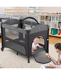 Costway Baby Bassinet Bedside Crib with Changing Table Mattress Detachable Canopy Basket