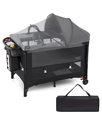 Costway Baby Bassinet Bedside Crib with Changing Table Mattress Detachable Canopy Basket