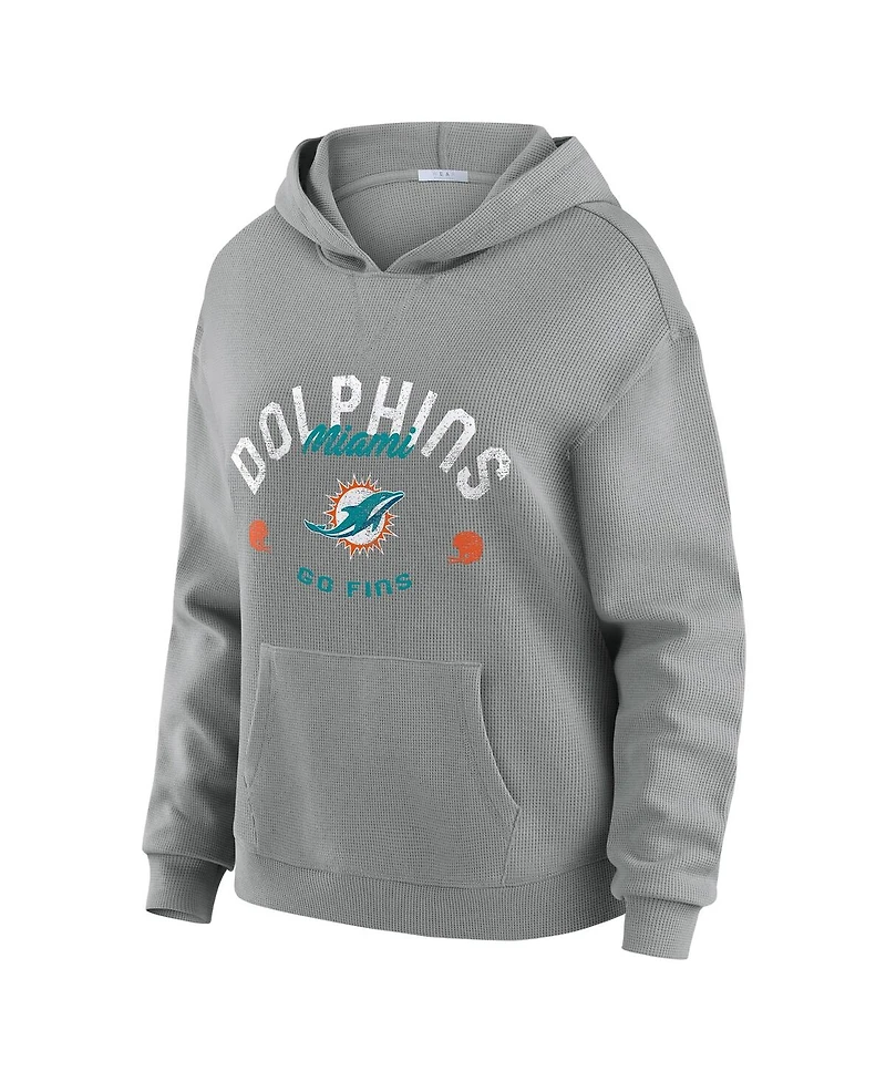 Wear by Erin Andrews Women's 2-Piece Gray Miami Dolphins Waffle-Knit Long-Sleeve Hoodie and Lounge Pant Set