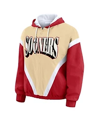 Wear by Erin Andrews Women's Gold/Crimson Oklahoma Sooners Color Block Full-Zip Hoodie Windbreaker Jacket