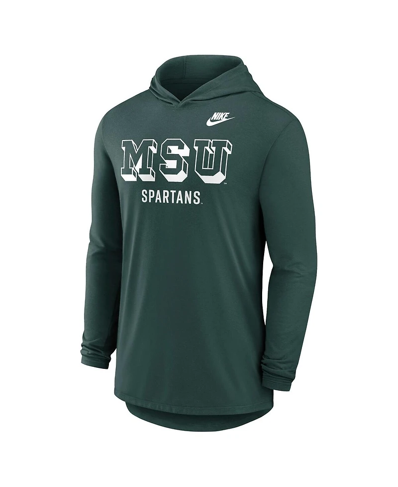 Nike Men's Green Michigan State Spartans Legacy Tri-Blend Dri-fit Long Sleeve Hoodie T-Shirt