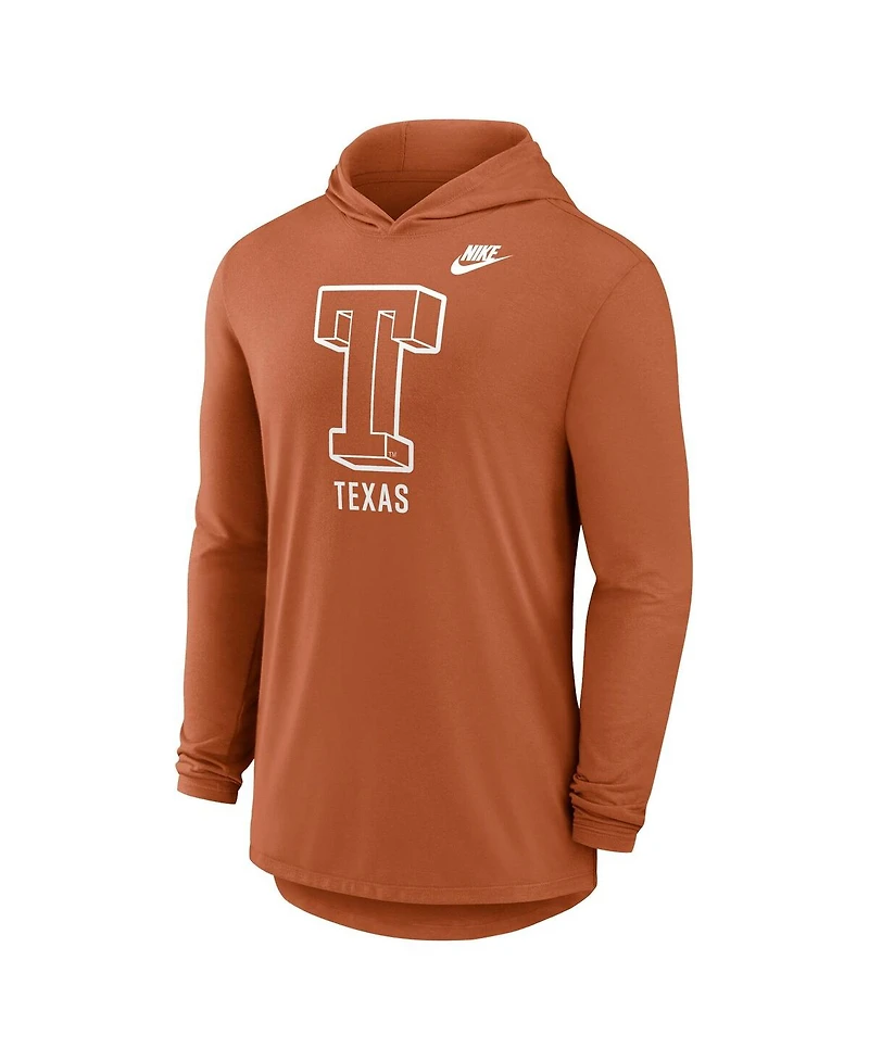 Nike Men's Texas Orange Longhorns Legacy Tri-Blend Dri-fit Long Sleeve Hoodie T-Shirt