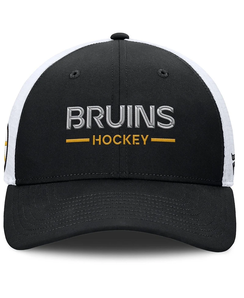 Fanatics Men's Black/White Boston Bruins Authentic Pro Rink Lockup Adjustable Trucker Hat