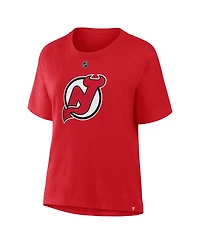 Fanatics Women's Jack Hughes Red New Jersey Devils Authentic Stack Name Number T-Shirt