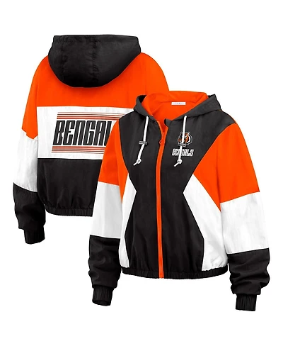 Wear by Erin Andrews Women's Black Cincinnati Bengals Plus Color Block Full-Zip Windbreaker Jacket