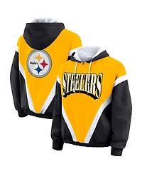 Wear by Erin Andrews Women's Gold/Black Pittsburgh Steelers Retro Crinkle Full-Zip Hoodie Windbreaker