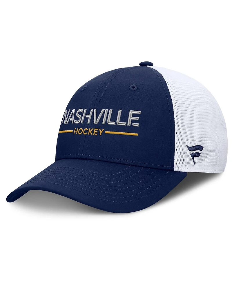 Fanatics Men's Navy/White Nashville Predators Authentic Pro Rink Lockup Adjustable Trucker Hat