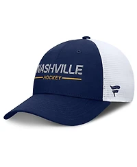 Fanatics Men's Navy/White Nashville Predators Authentic Pro Rink Lockup Adjustable Trucker Hat