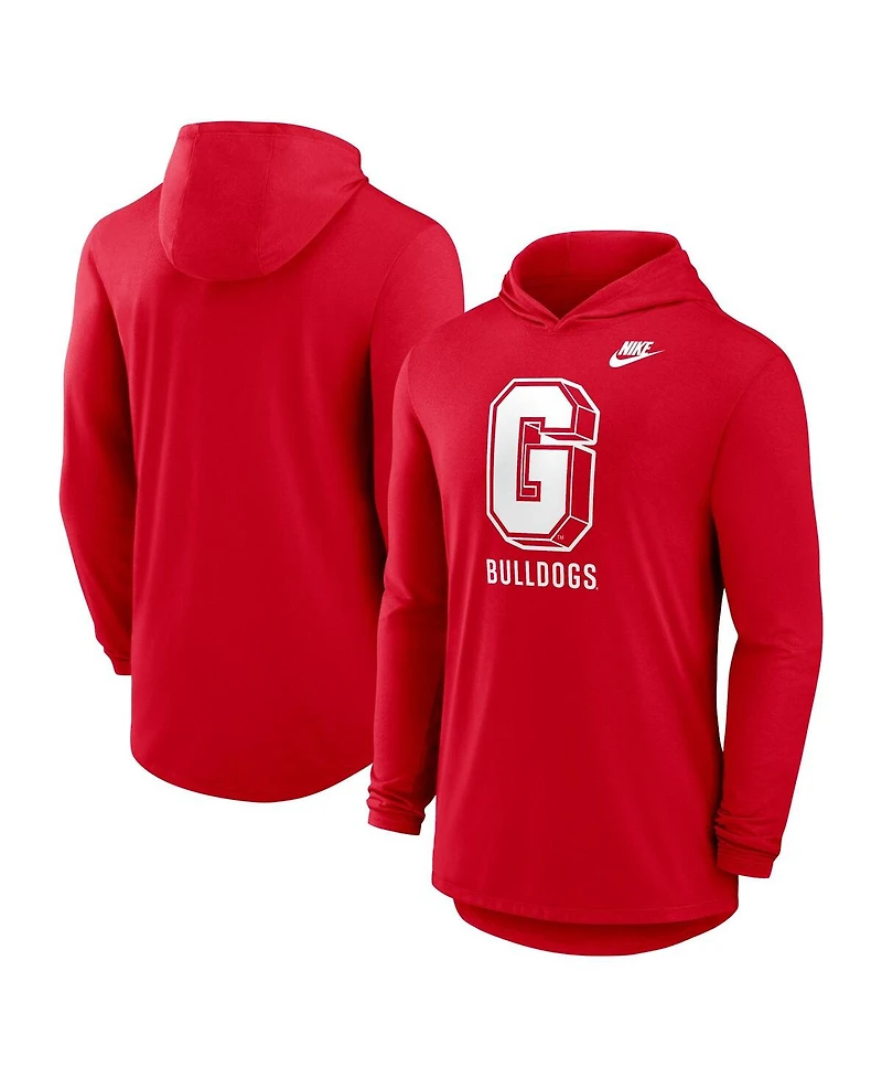 Nike Men's Red Georgia Bulldogs Legacy Tri-Blend Dri-fit Long Sleeve Hoodie T-Shirt