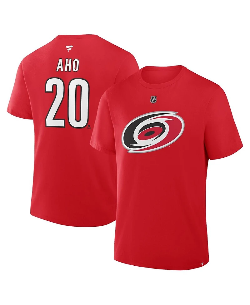 Fanatics Men's Sebastian Aho Red Carolina Hurricanes Authentic Stack Name Number T-Shirt