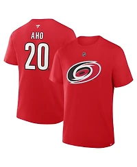 Fanatics Men's Sebastian Aho Red Carolina Hurricanes Authentic Stack Name Number T-Shirt