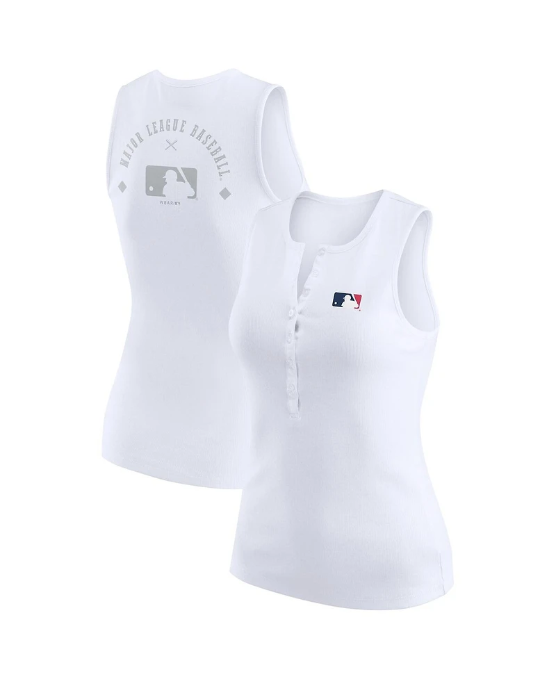 Wear by Erin Andrews Women's White Mlb Rib-Knit Henley Tank Top