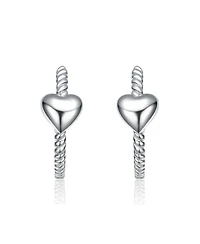 Genevive Sterling Silver White Gold Plated Heart Design Hoop Earrings
