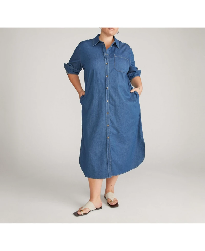 Universal Standard Women's Odeon Stretch Cotton Chambray Shirtdress