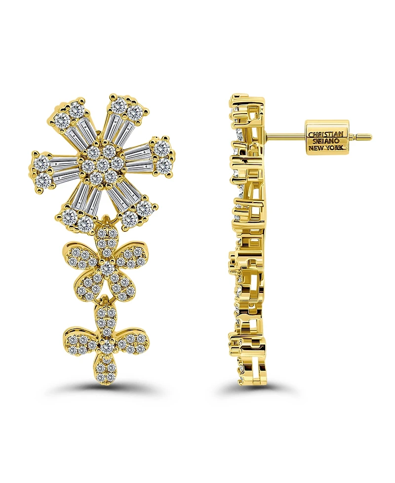 Christian Siriano New York Cubic Zirconia Flower Design Linear Drop Earrings