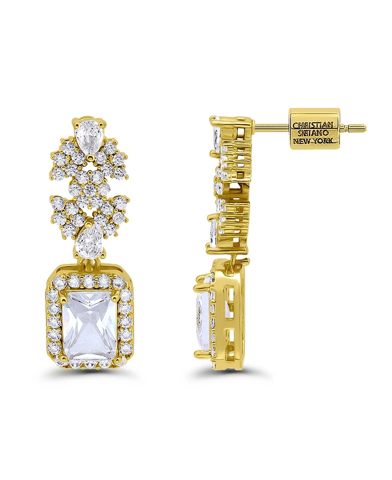 Christian Siriano New York Gold Plated Cubic Zirconia Floral Motif Post Drop Earrings
