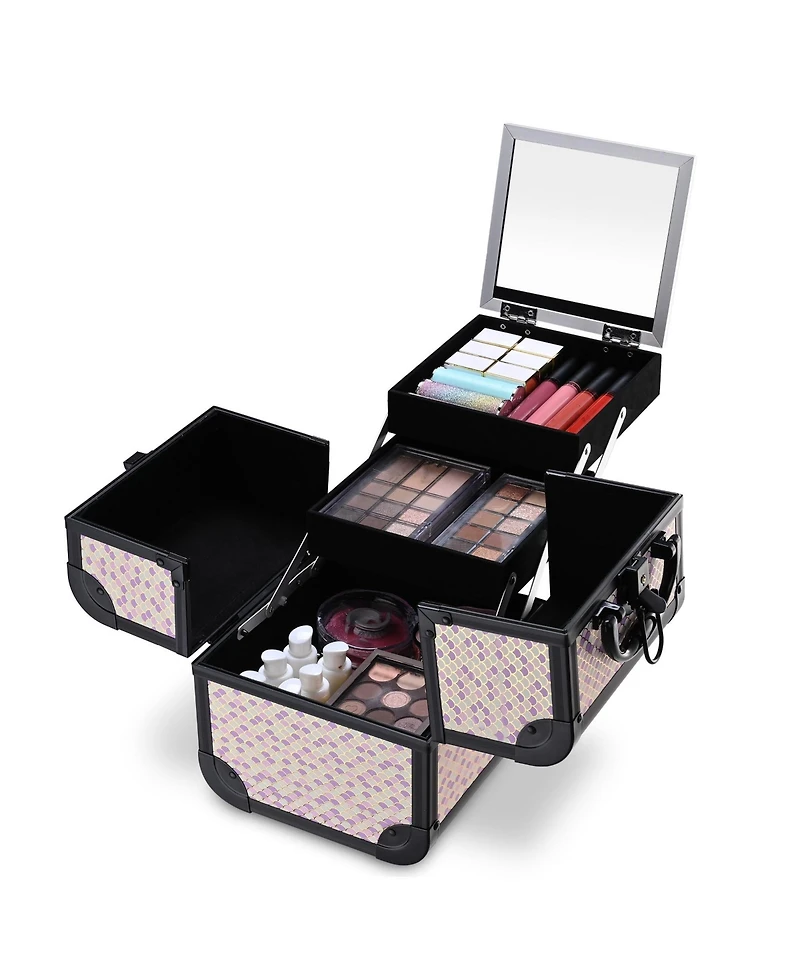 Byootique Makeup Train Case with Mirror Cosmetic Box for Nail Art Deco Tyrian