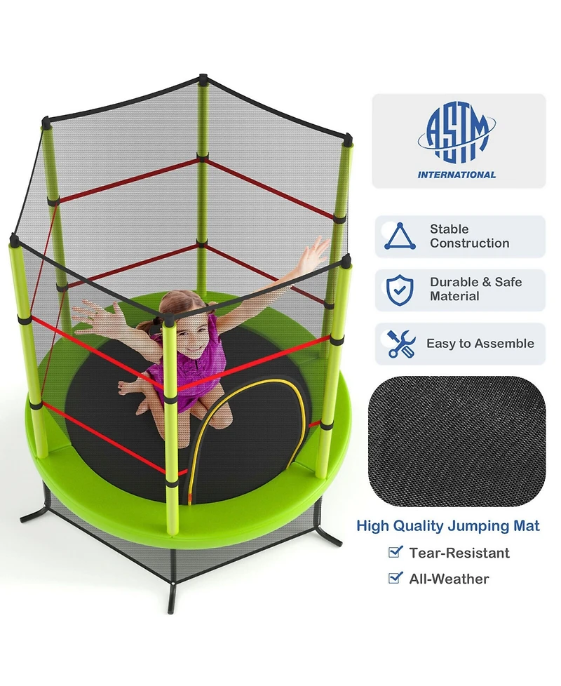 Sugift 55 Inch Kids Recreational Trampoline Bouncing Jumping Mat with Enclosure Net-Green