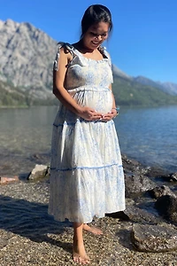 Pinkblush Maternity Floral Sleeveless Ruffle Tiered Midi Dress