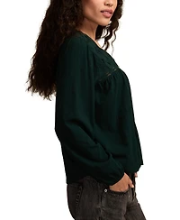Lucky Brand Women's Lace Yoke Peasant V-Neck Top