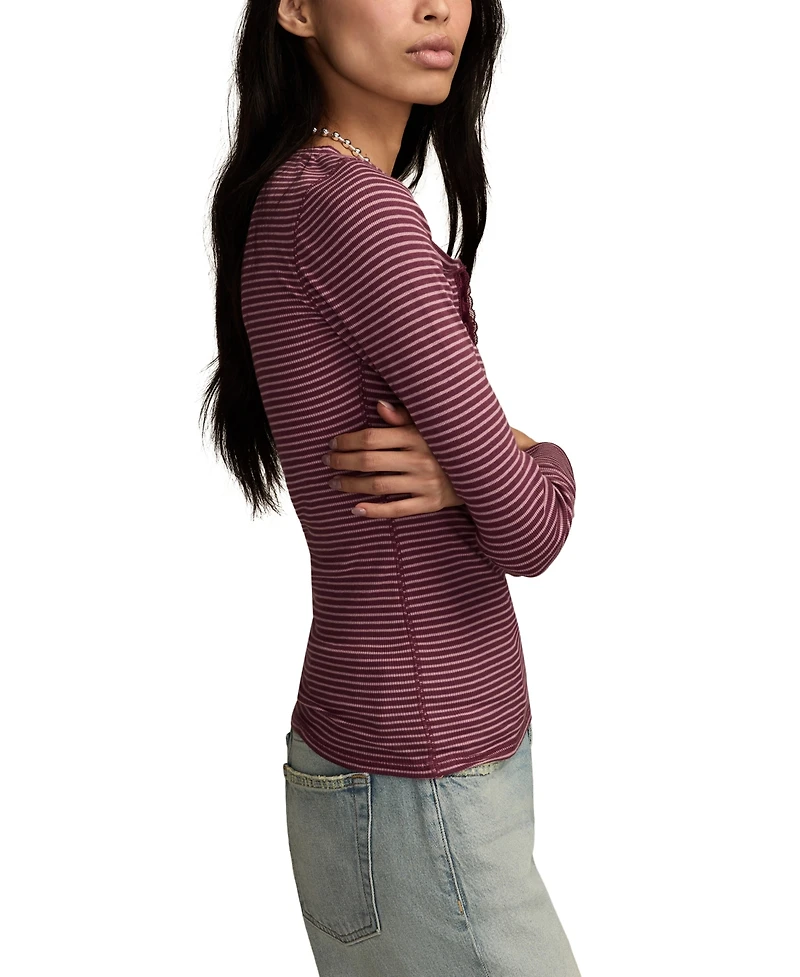 Lucky Brand Women's Crewneck Long-Sleeve Rib Henley Top