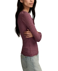 Lucky Brand Women's Crewneck Long-Sleeve Rib Henley Top