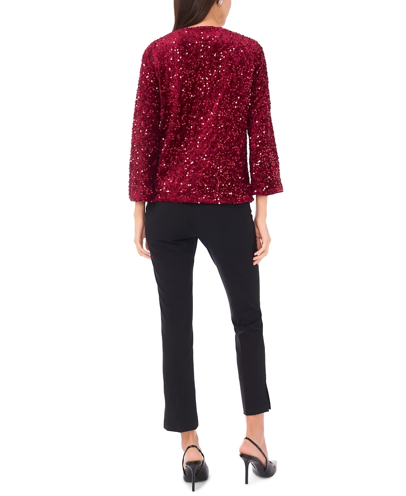 Msk Women's Velvet V-Neck Top