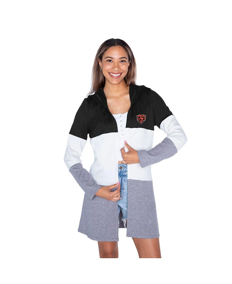 Gameday Couture Women's Black Chicago Bears Tri-Blend Color Block Lightweight Cardigan
