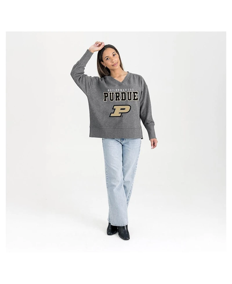 Gameday Couture Women's Gray Purdue Boilermakers French Terry V-Neck Pullover Sweatshirt