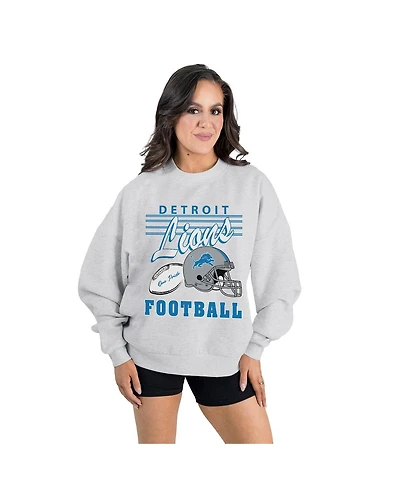 Gameday Couture Women's Ash Detroit Lions Home Turf Oversized Premium Fleece Pullover Sweatshirt