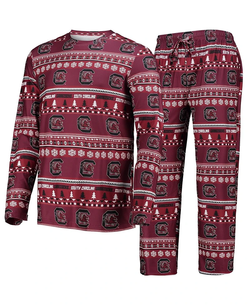 Concepts Sport Men's 2-Piece Garnet South Carolina Gamecocks Ugly Sweater Long Sleeve Top and Pants Sleep Set