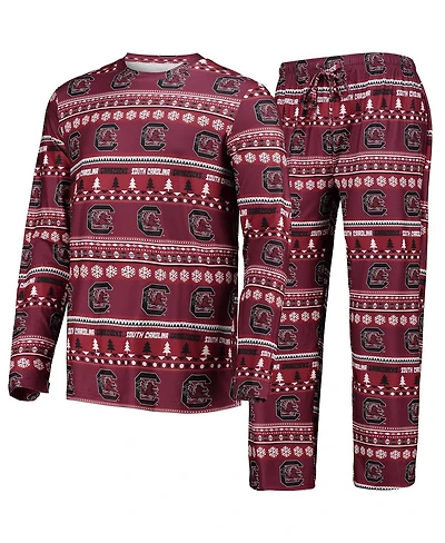 Concepts Sport Men's 2-Piece Garnet South Carolina Gamecocks Ugly Sweater Long Sleeve Top and Pants Sleep Set