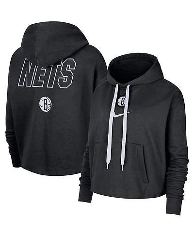 Nike Women's Black Brooklyn Nets Courtside Cropped Pullover Hoodie