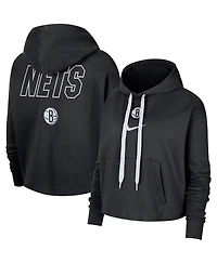 Nike Women's Black Brooklyn Nets Courtside Cropped Pullover Hoodie