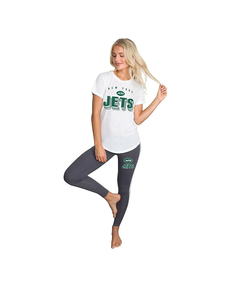 Concepts Sport Women's 2-Piece Charcoal/ New York Jets Sonata Short Sleeve Top and Leggings Set