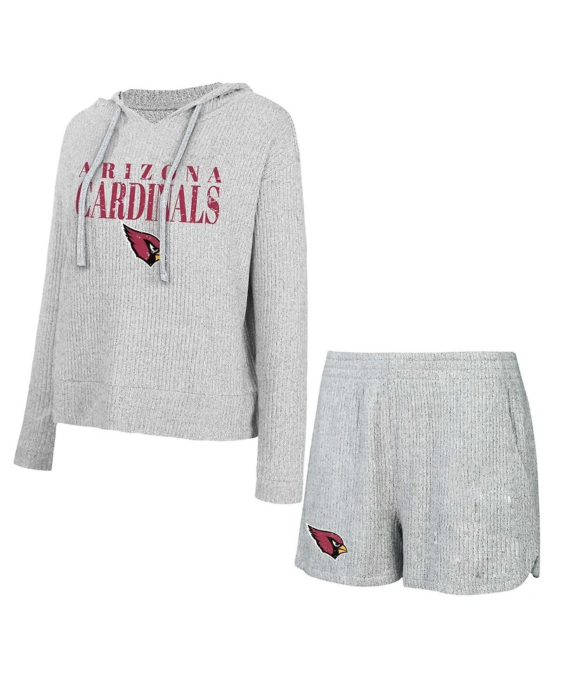 Concepts Sport Women's 2-Piece Gray Arizona Cardinals Juniper Long Sleeve Hoodie Top and Shorts Set