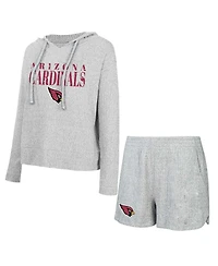 Concepts Sport Women's 2-Piece Gray Arizona Cardinals Juniper Long Sleeve Hoodie Top and Shorts Set
