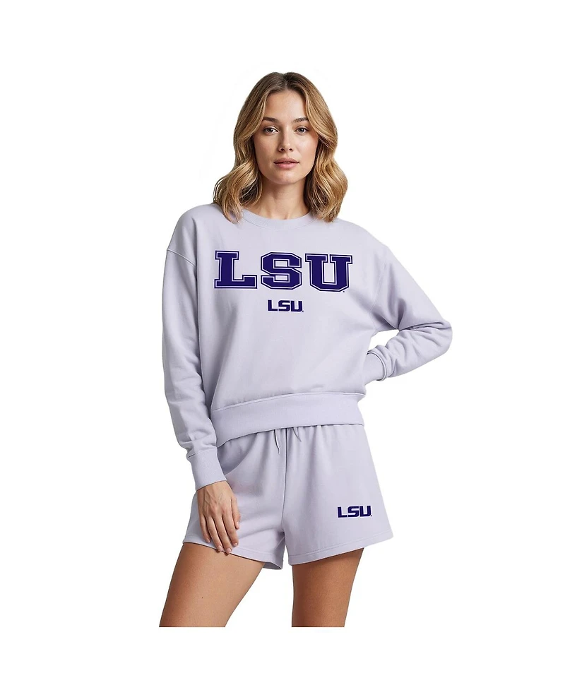 Concepts Sport Women's 2-Piece Light Purple Lsu Tigers Elevation Tri-Blend Long Sleeve Top Short Set