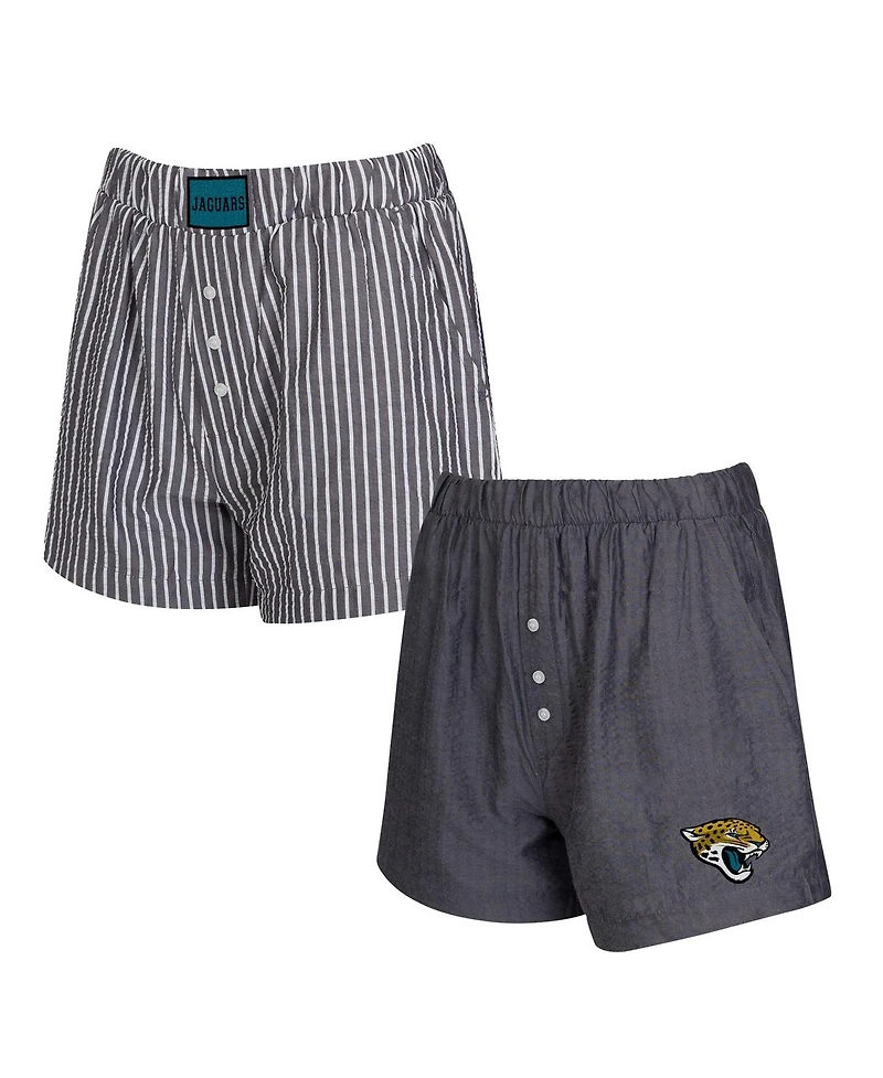Concepts Sport Women's 2-Pack Charcoal Jacksonville Jaguars Stripes and Solids Boxer Shorts Set