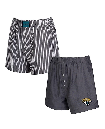 Concepts Sport Women's 2-Pack Charcoal Jacksonville Jaguars Stripes and Solids Boxer Shorts Set