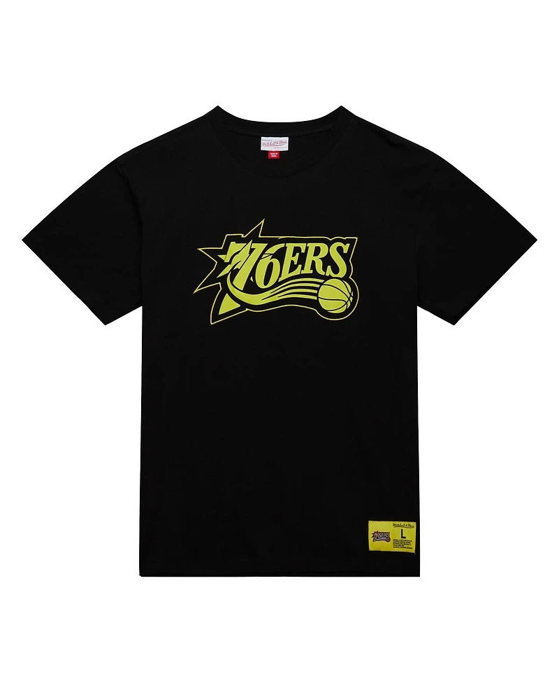 Mitchell & Ness Men's Black Philadelphia 76ers Hardwood Classics Neon Nights Premium T-Shirt