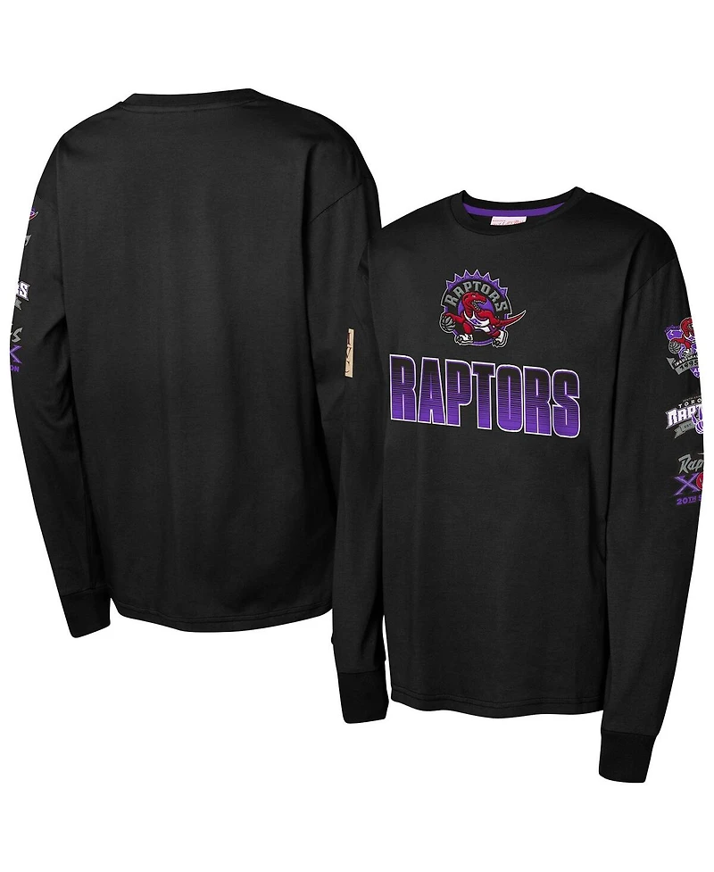 Mitchell & Ness Big Boys and Girls Black Toronto Raptors Hardwood Classics All Over Long Sleeve T-Shirt