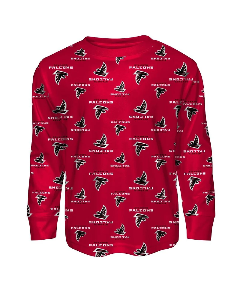 Outerstuff Preschool 2-Piece Red Atlanta Falcons All-Over-Print Long Sleeve T-Shirt and Pants Sleep Set